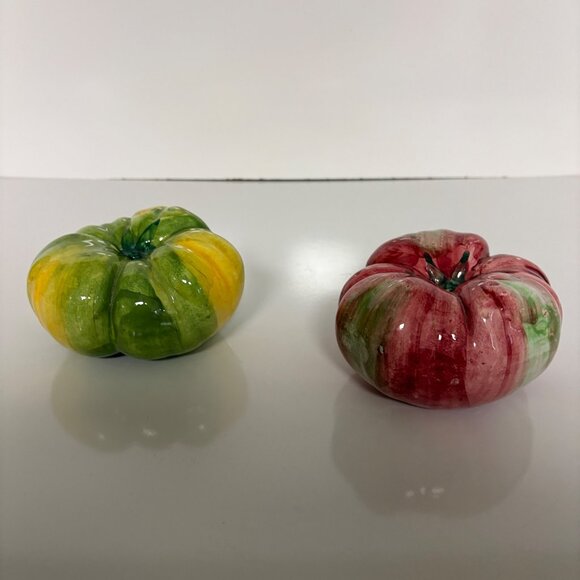 Hand-Painted Ceramic Tomatoes Green Red Glazed Home Decor Made in Italy - Picture 4 of 8